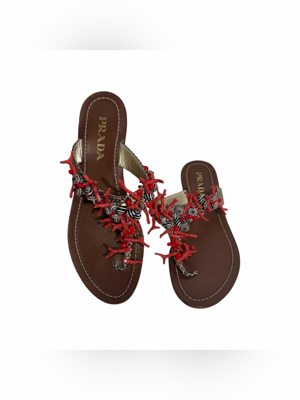 Prada Coral & Shells Python Thong Sandals